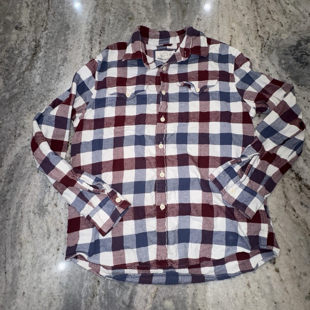 American Eagle Men's Sz‎ Medium Checkered Plaid Flannel Shirt Cabin Button Down